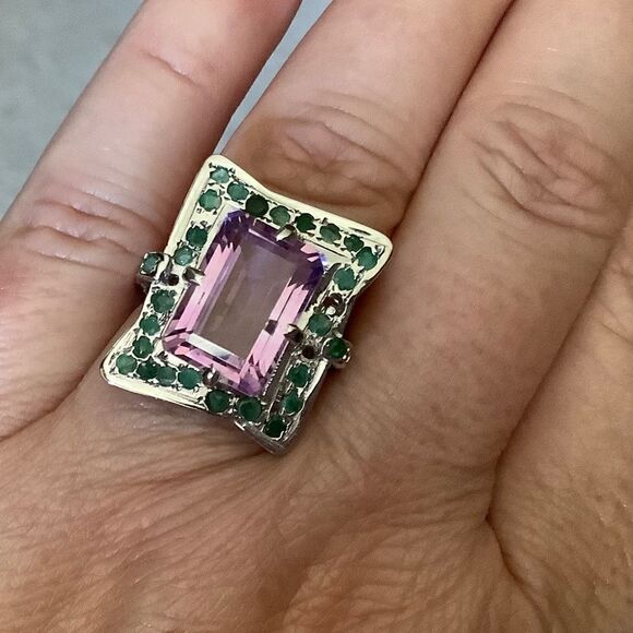 𝅺sterling SILVER 925 AMETHYST/EMERALD WOMAN RING SIZE US 7​​ - Picture 8 of 9